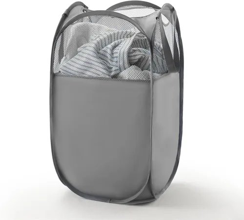 Miniatura 26 de TECHMILLY Cesta plegable de malla para la ropa sucia con asas resistentes y bolsillo lateral, cestas plegables portátiles para ropa para dormitorio