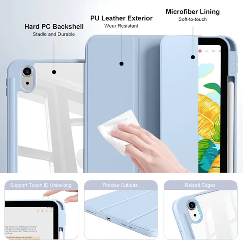 Miniatura 3 de Funda para iPad Air de 11 pulgadas M4/M3/M2 2026/2025/2024, iPad Air de 5ª/4ª generación de 10.9 pulgadas 2022/2020 con soporte para lápices, Azul