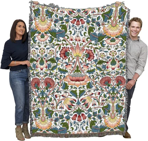 Miniatura 23 de Pure Country Weavers William Morris Lodden Cornflower Blanket - Artes y Oficios - Tapiz Decorativo de Regalo Tejido de Algodón - Fabricado