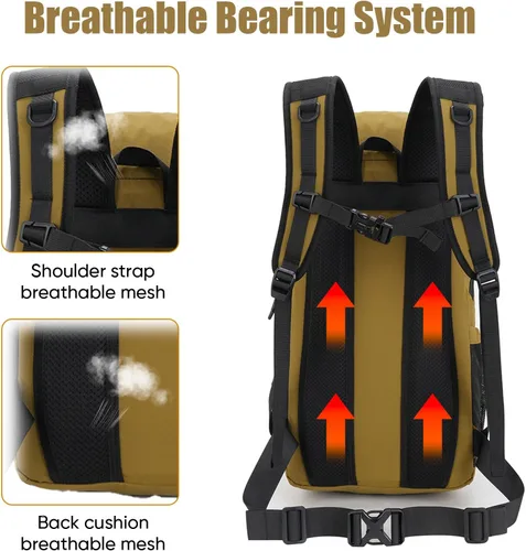Miniatura 3 de Bseash Mochila de senderismo ligera de 30 L, bolsa de viaje impermeable para deportes al aire libre, mochila para ciclismo, escalada, esquí (caqui)