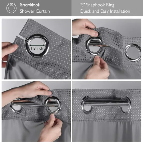 Miniatura 2 de Lagute SnapHook - Cortina de ducha con gancho, de tela con forro a presión, resistente, con parte superior transparente, calidad hotelera, repelente