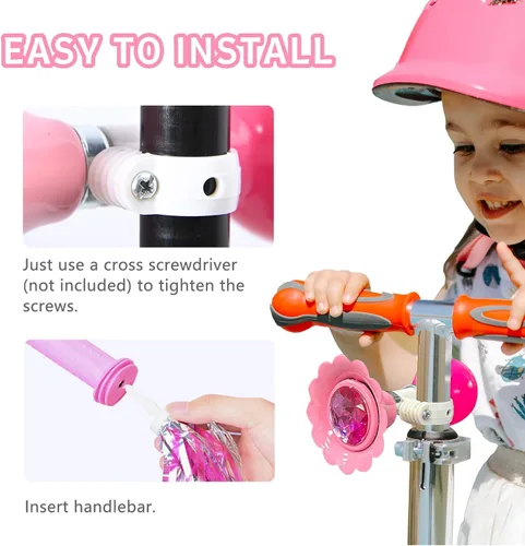 Miniatura 4 de U-LIAN Serpentinas y campanas de bicicleta para niñas, 1 paquete de campanas de bicicleta de flores con 2 paquetes de serpentinas para manillar
