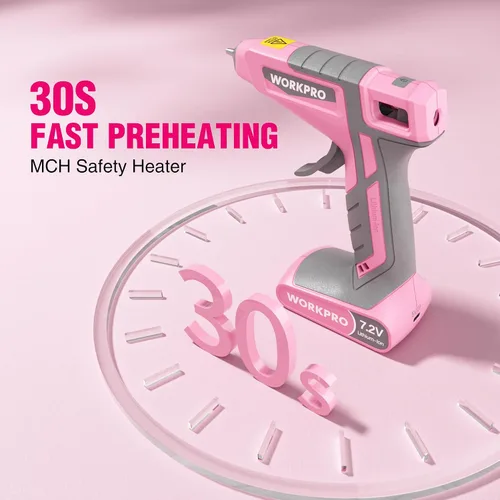Miniatura 4 de WORKPRO Pistola de pegamento caliente inalámbrica, pistola de pegamento de 7.2V con 50 piezas de barras de pegamento mini premium y bolsa
