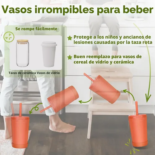Miniatura 3 de Homestockplus Vasos reutilizables de paja de trigo con tapas y pajitas de silicona, 10 Oz resistentes a las astillas, tazas pequeñas de agua Varios