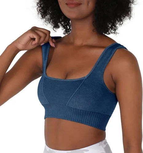 Miniatura 3 de ODODOS Sujetador deportivo sin costuras con cuello cuadrado para mujer, camiseta sin mangas acanalada, casual, espalda baja