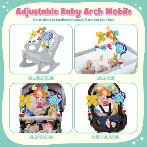 Miniatura 3 de Juguete para cochecito y asiento de coche para bebés Sinomars, arco móvil para cuna ajustable con juguete de sonido y juguetes colgantes para bebé