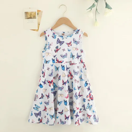 Miniatura 4 de Vestidos de verano para niñas, sin mangas, con bolsillo, vestido de sirena de mariposa, vestido casual de verano para niñas de 3 a 12 años