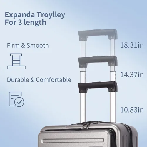 Miniatura 7 de TydeCkare Equipaje de mano de 20 pulgadas con bolsillo frontal con cremallera, 45L, maleta rígida ligera de ABS + PC con bloqueo TSA y ruedas