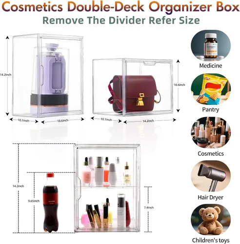 Miniatura 3 de starogegc Paquete de 2 organizadores de maquillaje, organizador de baño acrílico de gran capacidad, cubos organizadores de cosméticos transparentes