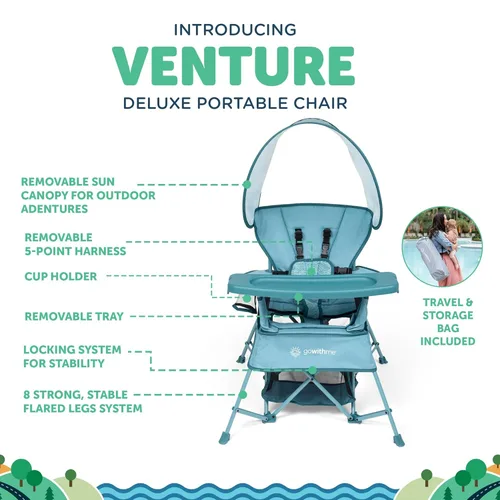 Miniatura 3 de Baby Delight Go with Me Venture Silla Portátil Interior y Exterior Toldo para el Sol 3 Etapas de Crecimiento Infantil Ola Azul