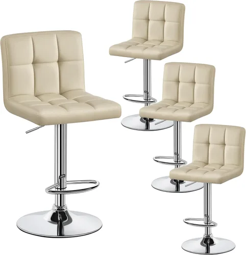 Miniatura 11 de Yaheetech Taburete de bar individual, taburetes giratorios de piel sintética ajustables, taburetes modernos con respaldo y reposapiés, taburetes
