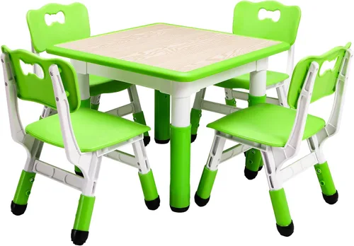 Miniatura 2 de Mesa y sillas para niños, mesa para niños de altura ajustable con juego de 4 sillas, mesas para niños de 2 a 10 años, escritorio de graffiti, mesa