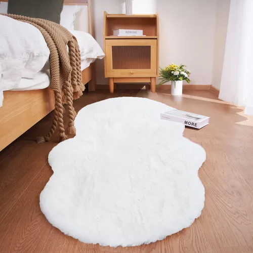 Miniatura 55 de Ghouse Alfombra ultrasuave de pelo sintético de conejo, alfombras lavables a máquina para dormitorio, alfombras esponjosas para sala de estar, Blanco