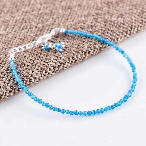Miniatura 60 de Natural Gemstone Micro Round Beads Dainty Choker Bangle Bracelet, Handmade Jewelry for Women, Healing Chakra Crystals Silver Plated Chain 8 inch