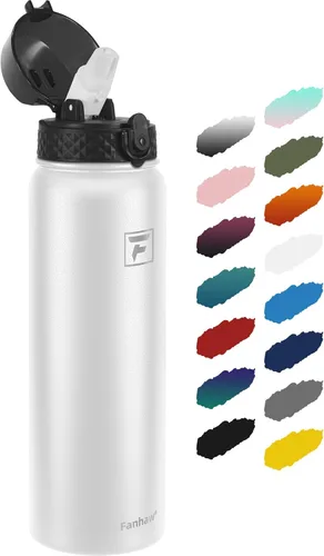 Miniatura 17 de Fanhaw Botella de agua de acero inoxidable aislada para niños de 20 onzas con tapa con popote, a prueba de fugas y antipolvo, botella de uso diario