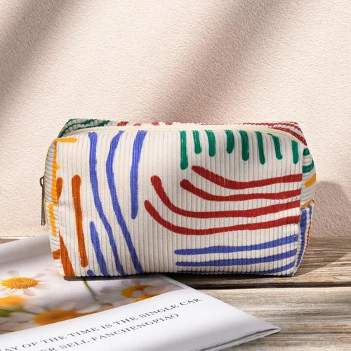 Miniatura 8 de SOIDRAM 2 Piezas de Bolsa de Maquillaje a Rayas Grande, Bolsa de Cosméticos de Cordura de Gran Capacidad, Bolsa de Lona Mixta de Artículos de Rayas