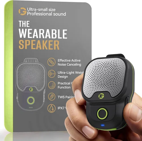Miniatura 8 de Altavoz Bluetooth portátil, Bluetooth 5.4 Clip en altavoz inalámbrico con micrófono, función TWS, 12 horas de reproducción, IPX5 impermeable, mini