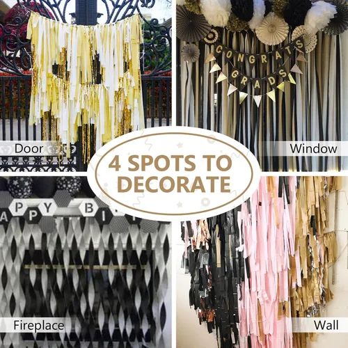 Miniatura 5 de PartyWoo Serpentinas de papel crepé, 6 rollos de 492 pies, paquete de papel crepé en color negro y dorado, serpentinas negras y doradas, papel crepé