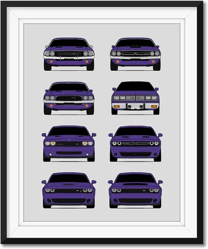 Miniatura 21 de Custom Car Posters Póster hecho a mano compatible con Dodge Challenger Generations e impresión de Challenger SRT, multicolor, impresión metálica