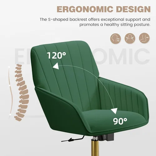 Miniatura 6 de YISHENG - Silla de escritorio de terciopelo para oficina con base dorada, con ruedas, sillas tapizadas modernas ajustables en altura con giro de 360