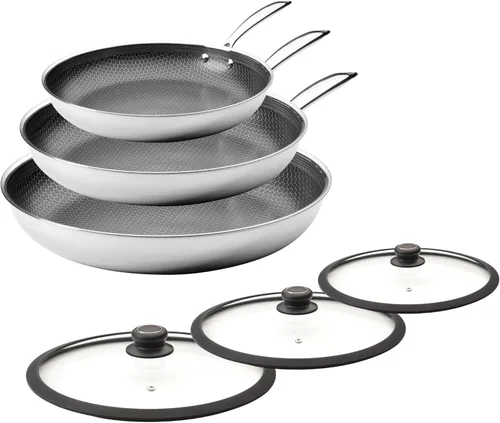 Black Cube Juego de utensilios de cocina híbridos – 6 piezas de acero inoxidable antiadherentes, juego de sartén de liberación rápida con tapas –