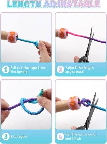 Miniatura 5 de Cuerda de Saltar para Niños, Lorvain Cuerda de Saltar Ajustable, Cuerdas de Saltar para Niños con Mango de Madera para Niñas y Niños, Cuerdas