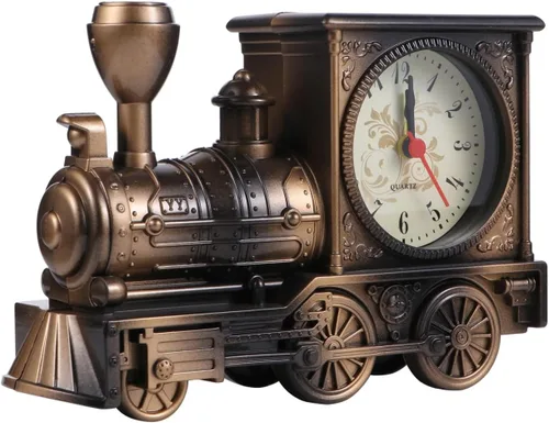 iplusmile Reloj despertador de tren retro de cuarzo, estilo vintage, locomotora, decoración de escritorio para niños, dormitorio, amante del tren,