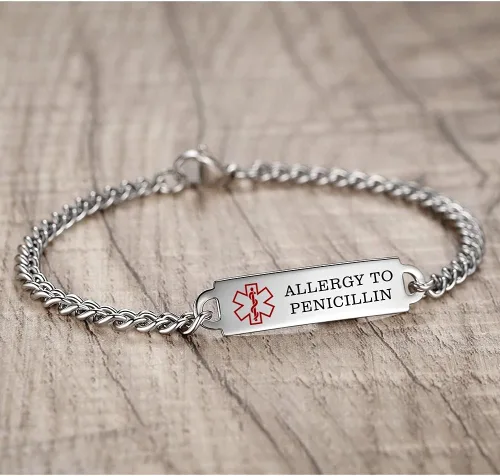 Miniatura 47 de Pulseras de identificación de alerta médica de 6.5 "-8.5" para mujeres, pulseras de emergencia médica de acero inoxidable, grabado gratuito