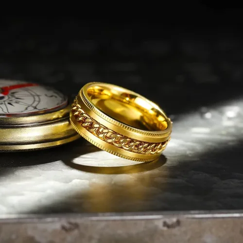 Miniatura 98 de King Will - Anillo antiestrés de acero inoxidable 316L para hombres y mujeres, con cadena decorativa giratoria, 8 mm de ancho, anillo de boda
