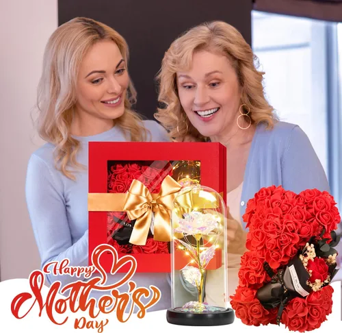 Miniatura 6 de Regalos de rosas para el Día de la Madre para mamá, mujer, esposa, novia, oso de rosas y bella y la bestia, inspirado en el arco iris, juego de Rojo