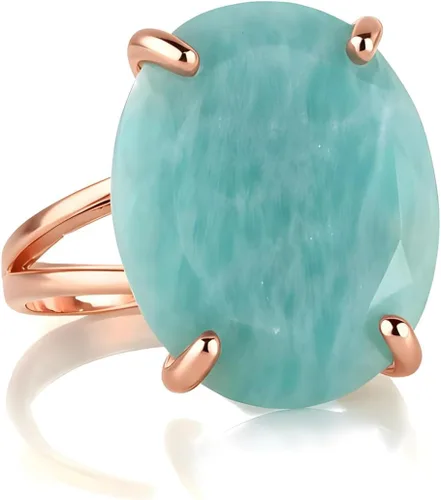 Miniatura 3 de Elegantes anillos simples para mujer, increíble anillo ovalado de amazonita, anillo de gema de 0.64 x 0.78 pulgadas, fiesta, compromiso, boda