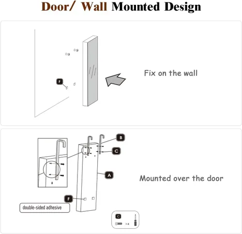 Miniatura 88 de Giantex Armario de joyería para puerta de pared con espejo de longitud completa, 2 LED con cerradura grande organizador de joyas con espejo ancho
