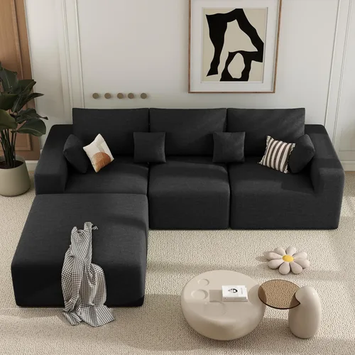 Miniatura 22 de Sofá cama seccional modular de 113", sofás de nube convertibles para sala de estar con otomana, juego de sofá cama de pana sin estructura de 6 Gris