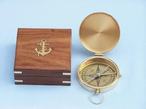 Miniatura 3 de Brújula Hampton Nautical de latón macizo, de caballeros, con caja de palisandro, de 4 pulgadas