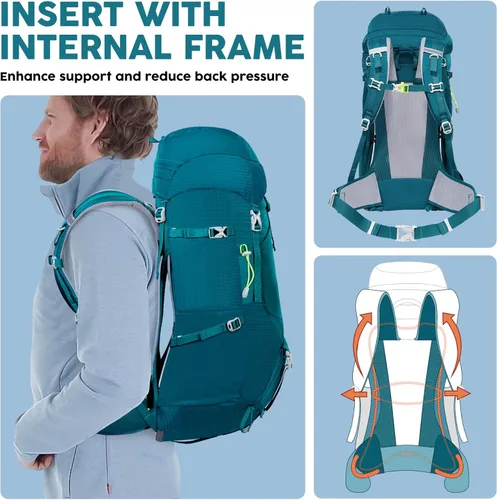 Miniatura 2 de N NEVO RHINO - Mochila de senderismo con marco interno 50, 60, 65, 70 y 80 L, mochila impermeable para escalar, camping, con cubierta de lluvia