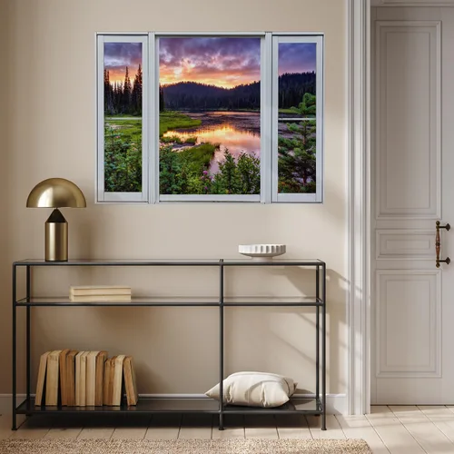 Miniatura 4 de wall26 Adhesivo mural removible para pared, vista de ventana, majestuosa cordillera, lago, bosque, naturaleza, fotografía, realismo, paisaje
