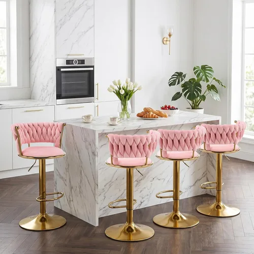 Miniatura 7 de Velvet Bar Stools Set of 1, Swivel Counter Height Barstools with Woven Backrest, Adjustable Height Bar Stools for Kitchen Island, Home Bar, Pub
