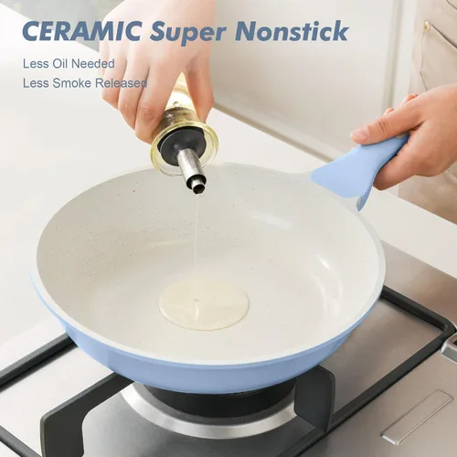 Miniatura 7 de SENSARTE Sartén antiadherente de cerámica con tapa de 8 pulgadas, sartén para tortilla, sin PFAS/PTFE añadidos intencionalmente, sartén de chef