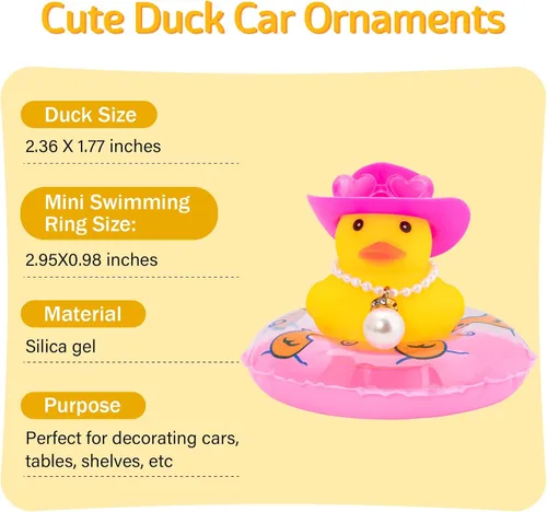 Miniatura 5 de wonuu Adornos de tablero de automóvil Pato vaquero rosa, patos de goma para adornos de automóvil con gafas de sol de color, sombrero de vaquero