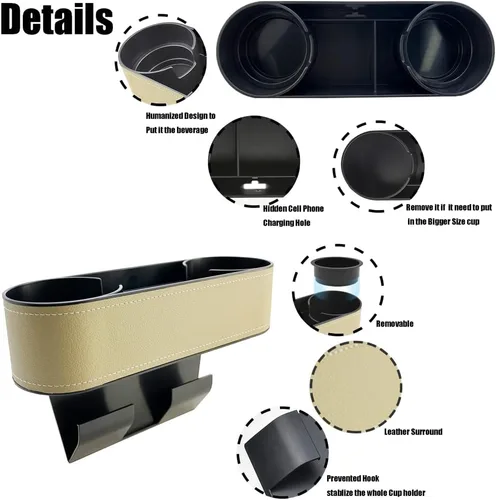 Miniatura 5 de Organizador Expansor de Portavasos para Auto, Organizador Multifuncional de Portavasos con Cubierta de Piel Sintética, Caja de Almacenamiento
