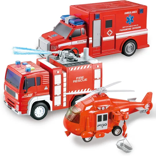 Miniatura 9 de JOYIN Camión de juguete para niños de 3, 4, 5, 6, 7 años, juego de vehículos de policía, juego de vehículos de emergencia, automóvil alimentado por