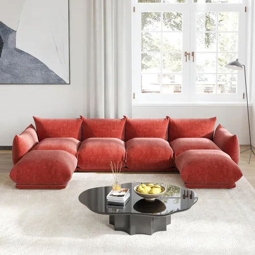 Miniatura 27 de Sofá de nube de asiento profundo de 77 pulgadas, moderno sofá modular de chenilla, sofá modular de 2 asientos con cojines gruesos de felpa y otomana