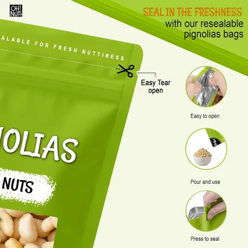 Miniatura 3 de Oh! Nuts Pinos nueces (Pignolias) Bolsa de 0.5 libras (8 onzas) de piñones frescos a granel para hornear, aperitivos, ensaladas y pesto Nueces