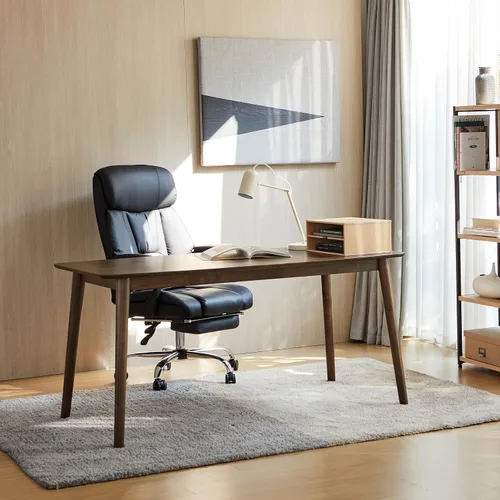 Miniatura 3 de Livinia Aslan Mesa de comedor rectangular de madera de roble malayo de 59 pulgadas, escritorio grande de cocina de madera maciza (nogal)