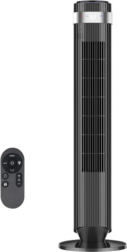Ventilador de torre para dormitorio, ventilador oscilante silencioso sin aspas de 28 dB con control remoto, 5 velocidades y 4 modos, temporizador de