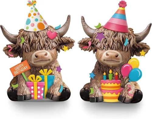 Miniatura 18 de Karenhi 2 piezas de figuritas de vaca de las Tierras Altas para el Día de la Madre, figuritas de gnomo de vaca con flores y corazón de MADRE
