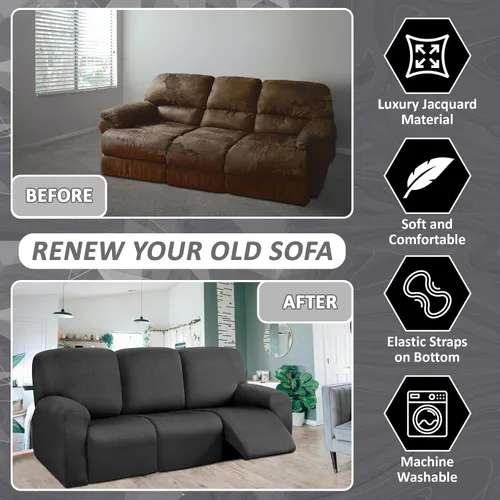 Miniatura 4 de ULTICOR Fundas para Sofá Reclinable de 8 Piezas, Fundas Elásticas de Hilo Teñido para Sofá Reclinable de 3 Cojines, Fundas Deslizables para Sofá