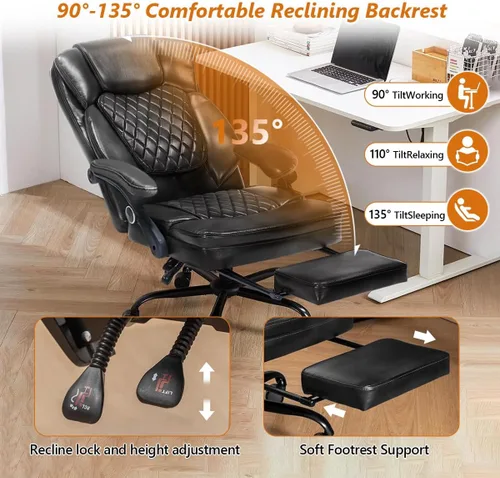 Miniatura 3 de Silla de oficina con respaldo alto, silla de escritorio ejecutiva con reposapiés, soporte lumbar ergomómico, sillas de juegos para computadora