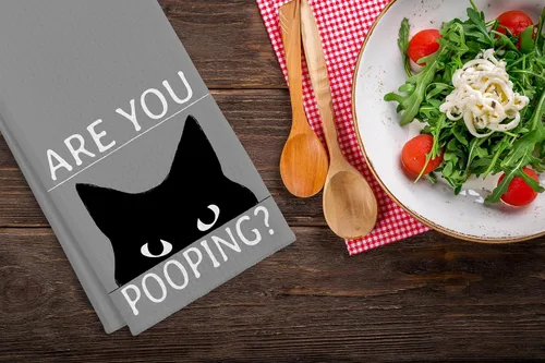 Miniatura 2 de QIYUHOY Toallas de cocina y paños de cocina de gato negro, regalos divertidos con temática de gatos, toallas de mano, 24 x 16 pulgadas (gris)