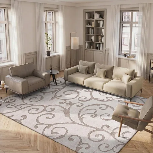 Miniatura 43 de SAFAVIEH - Alfombra de la colección Florida Shag - 10 pies redonda, color crema y beige, diseño de pergamino, no suelta pelusa y fácil de limpiar